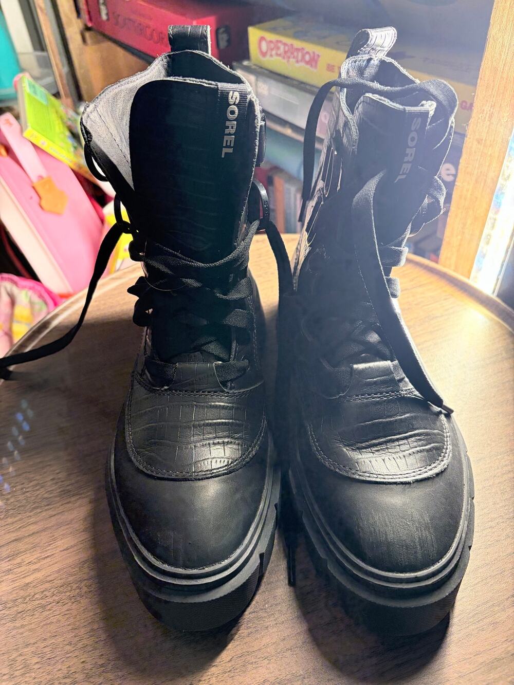SOREL Caribou X Waterproof Black Leather Platform Combat Boots